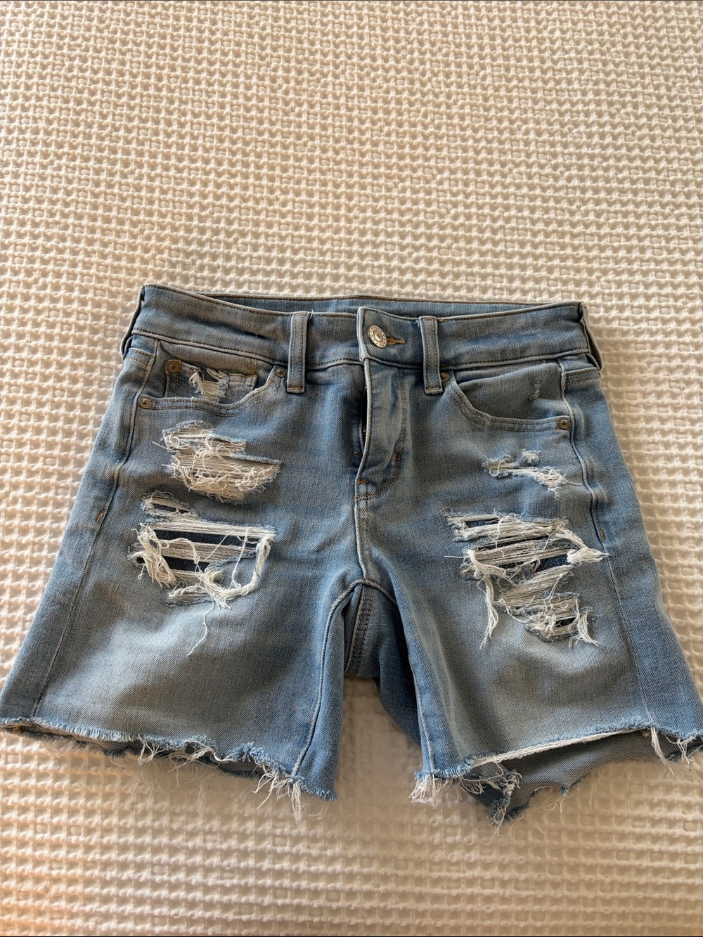 American Eagle Outfitters Light Blue Distressed Denim Shorts